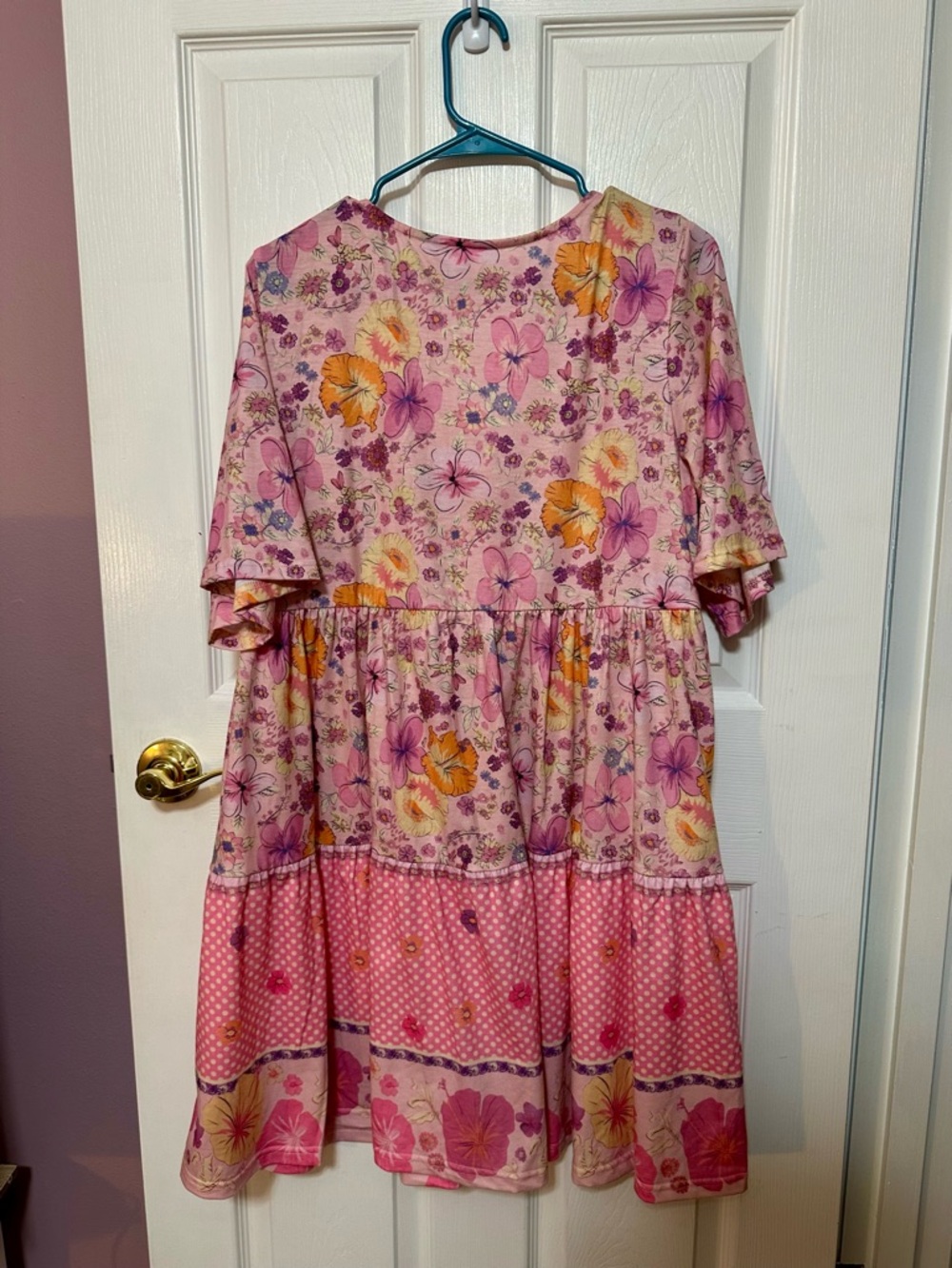 2 Beloved Boutique Pink & Purple Floral Button-Front Babydoll Dress Lg NWOT - Picture 4 of 4